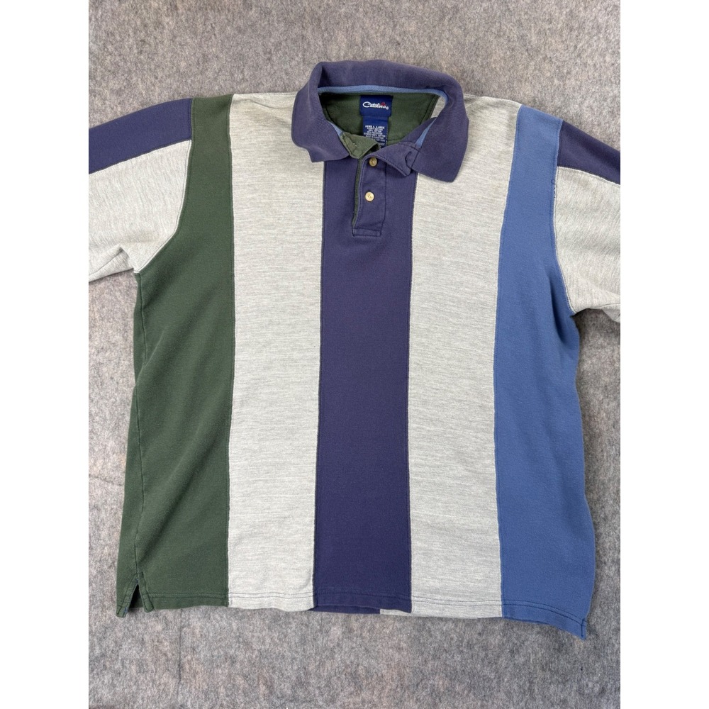 Catalina Mens Color Block Long Sleeve Polo Shirt Large Vintage Rugby Style Pique